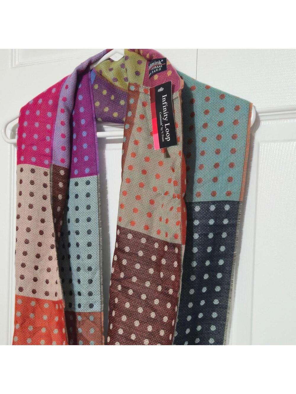 Infinity Loop Scarf with multicolored polka dot patchwork design - Picture 1 of 8